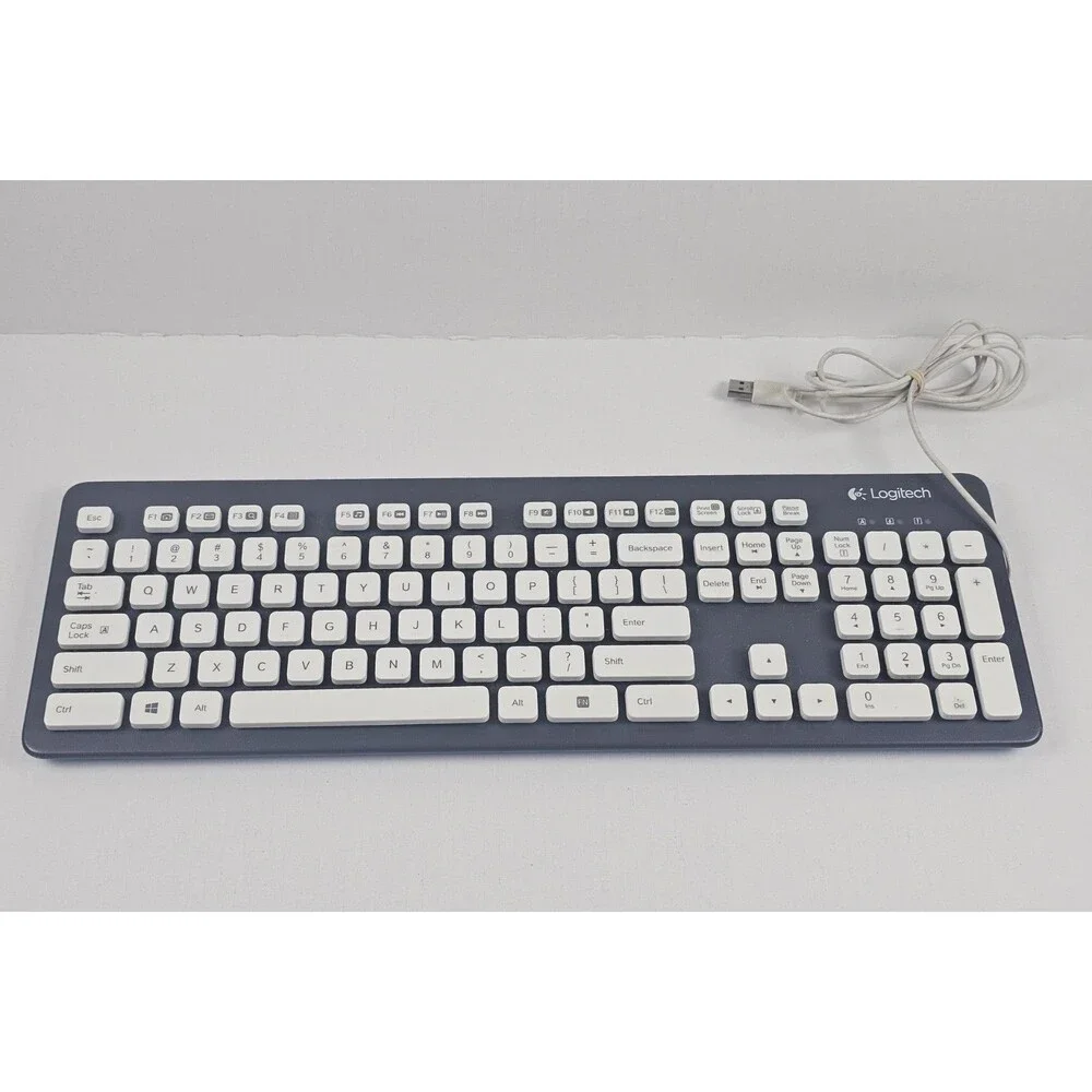 Logitech K310 Washable USB Keyboard Blue Gray Full Size Tested Working